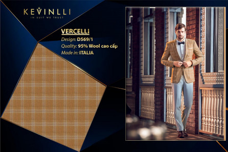 D569/1 Vercelli CVM - Vải Suit 95% Wool - Nâu Caro Xanh